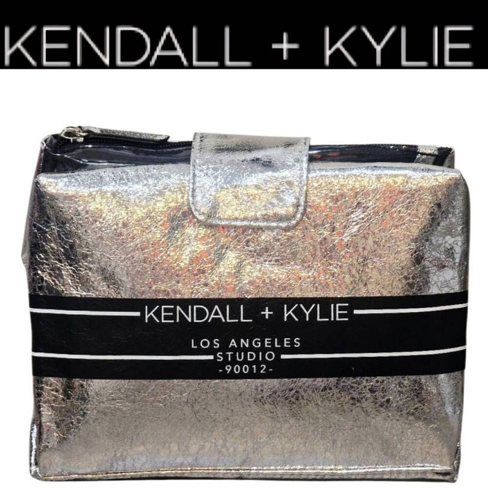 Kendall & Kylie‎ Metallic Silver Logo Hanging Travel Bag